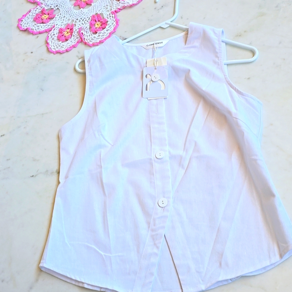 NWT Commense Linen Blends Button Up Tank Blouse in White Size Large - Picture 11 of 14